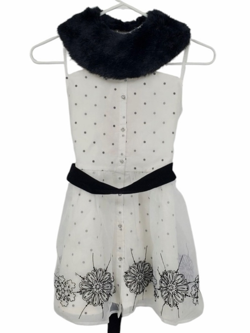 New American Girl Let It Snow Girls White Black Holiday Polka Dot Tunic Dress 6 - Picture 2 of 9
